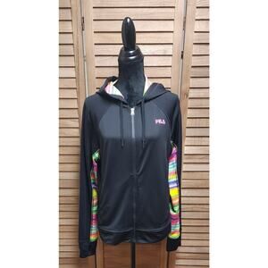 Fila Hoodie Women's Size XL Black Hooded Full Zip, Pockets, Stretch, Mid Weight